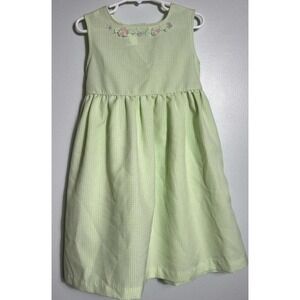 Bonnie Jean Green Gingham Dress Floral Appliqué  Sleeveless 5Y